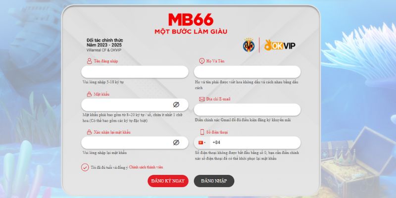 Cách đăng ký tài khoản MB66